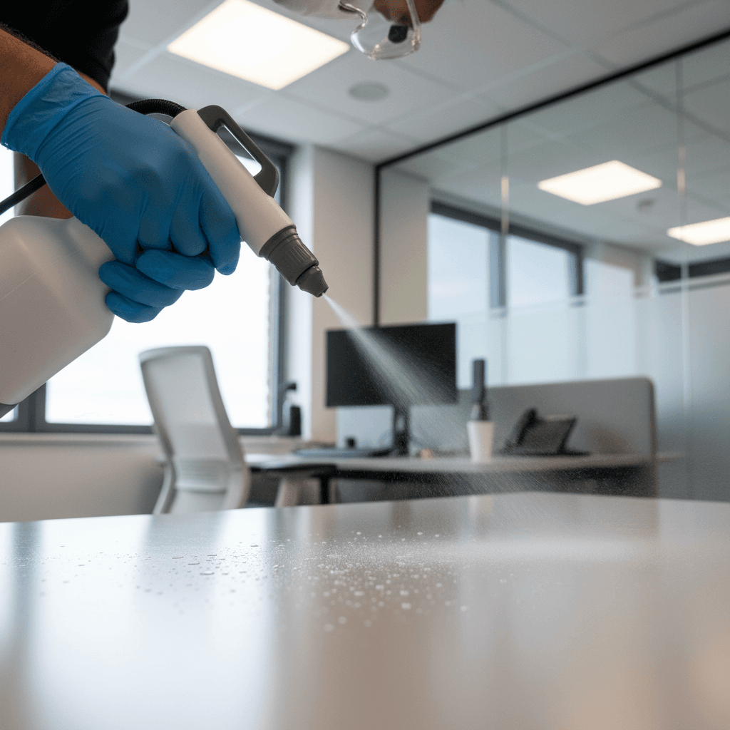 Professional applying antimicrobial mold prevention treatment to damaged walls